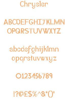 Chrysler ABCDEFGHIJKLMN OPQRSTUVWXYZ abcdefghijklmn opqrstuvwxyz 0123456789 !?@£$%^&*()"